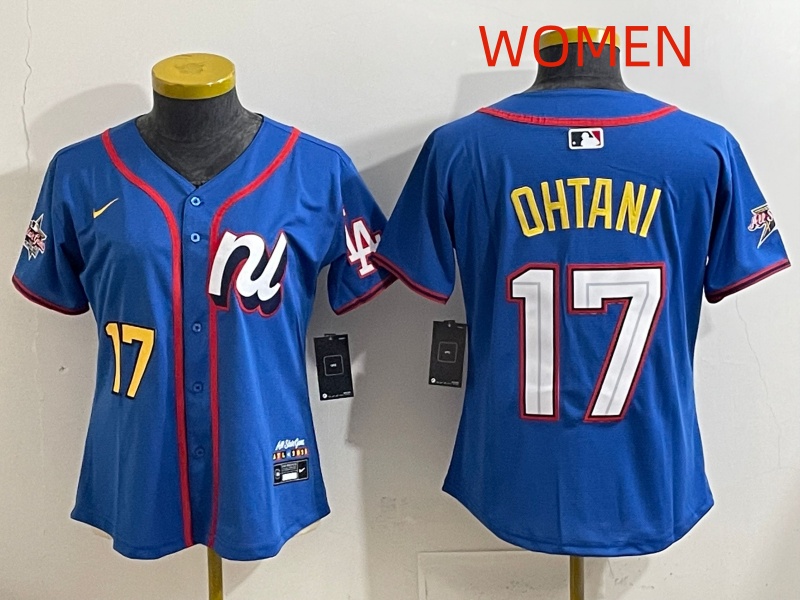 Women 2025 Los Angeles Dodgers #17 Ohtani Blue Nike 2025 MLB All Star Jersey style 001->women mlb jersey->Women Jersey